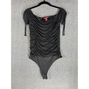 Guess Black Bodysuit / Sheer/Mesh / Ruched Sleeve / Y2K / Women's Medium